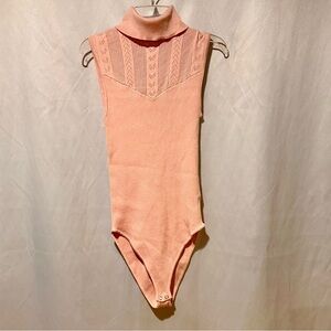 Pink Sleeveless Woman’s Knit One Piece Turtleneck Bodysuit Size Small